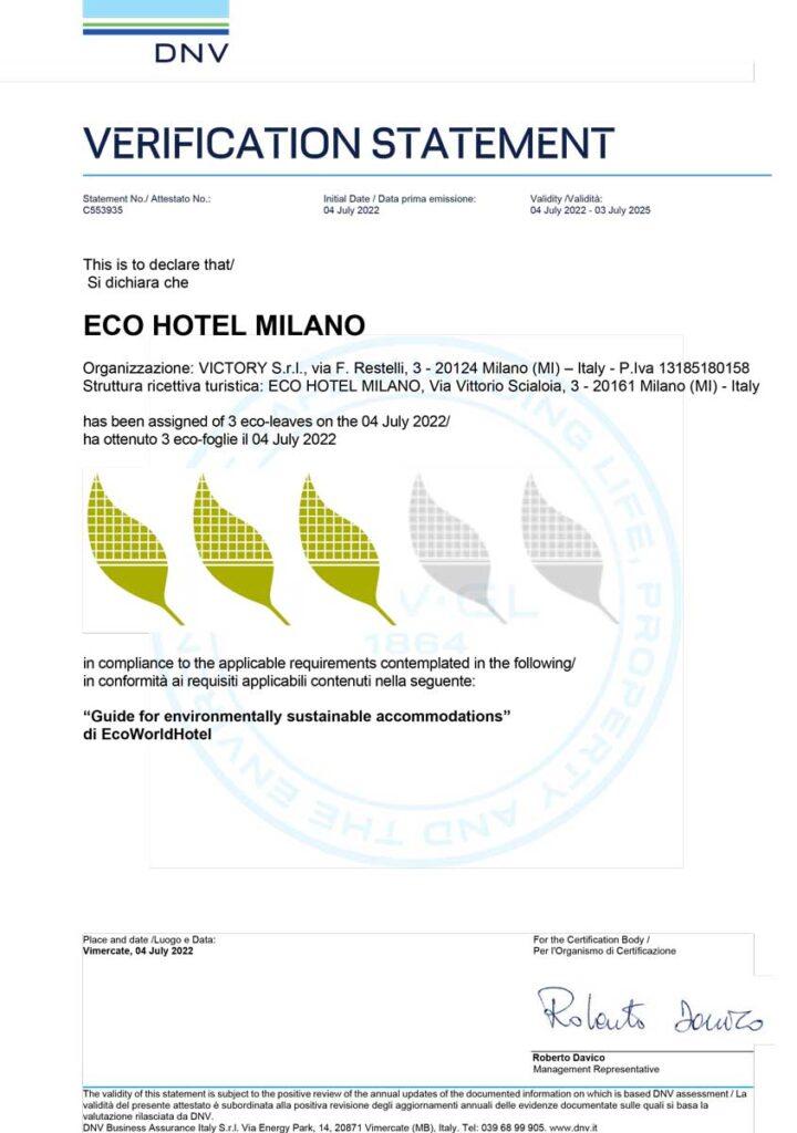 Eco-certification 3-Star Green Hotel in Milan | Eco Hotel Milano